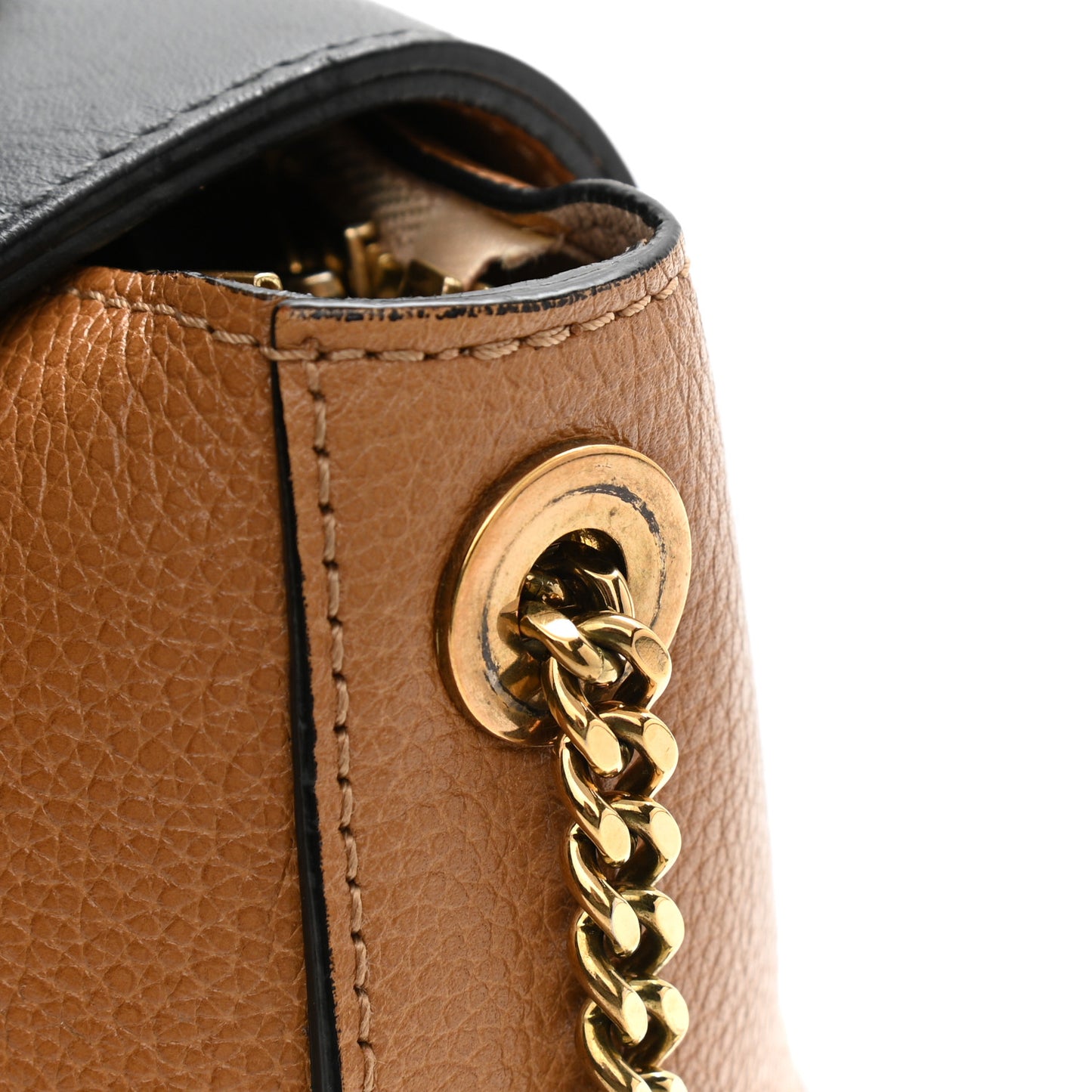 Calfskin Medium Clare Top Handle Bag Tan Black