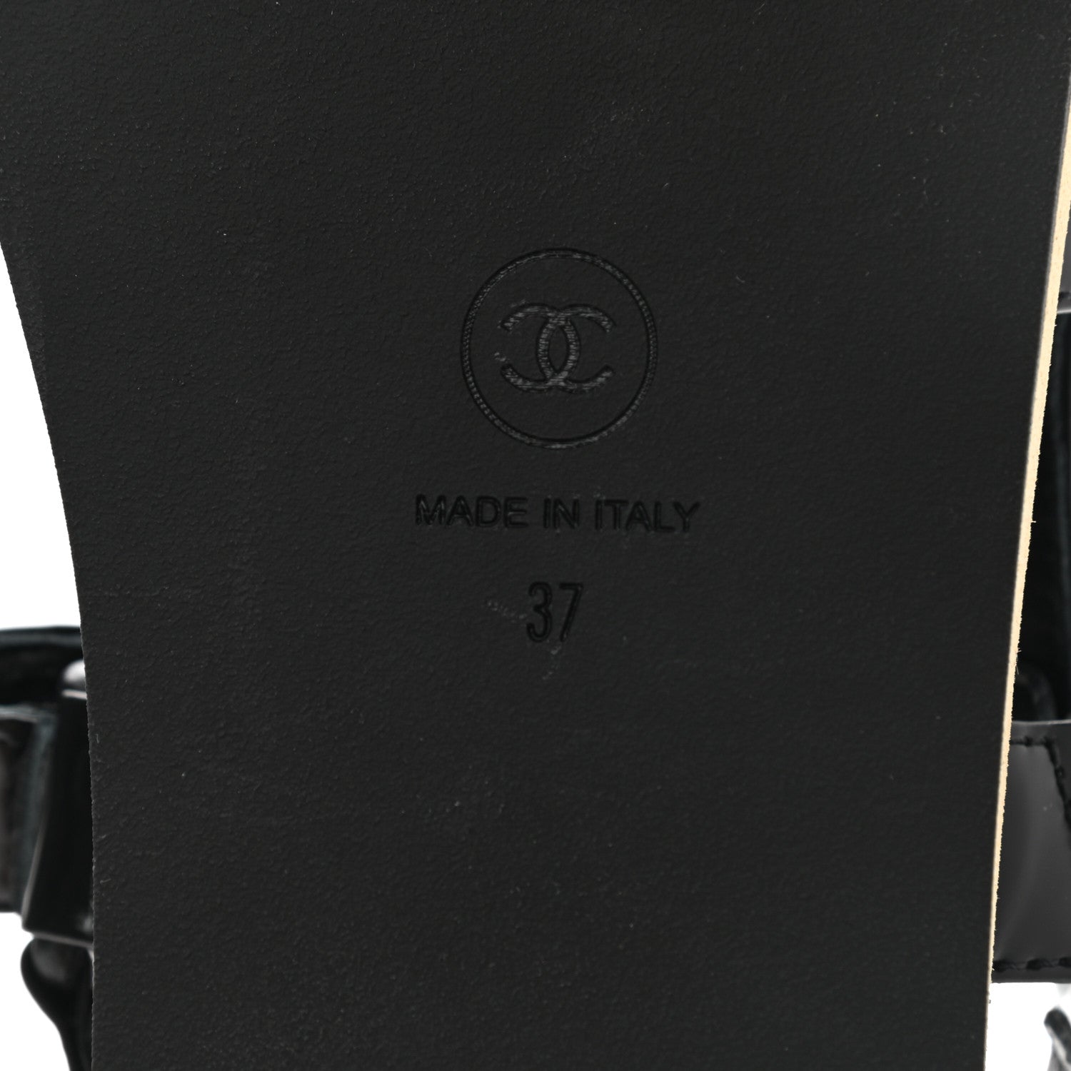 Chanel Laminated Goatskin Chain Sandals 37 So Black 6 of 8
