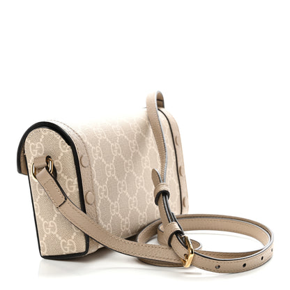 Gucci GG Supreme Monogram Textured Dollar Calfskin Mini Horsebit 1955 Shoulder Bag Beige Mystic White Oatmeal 3 of 11