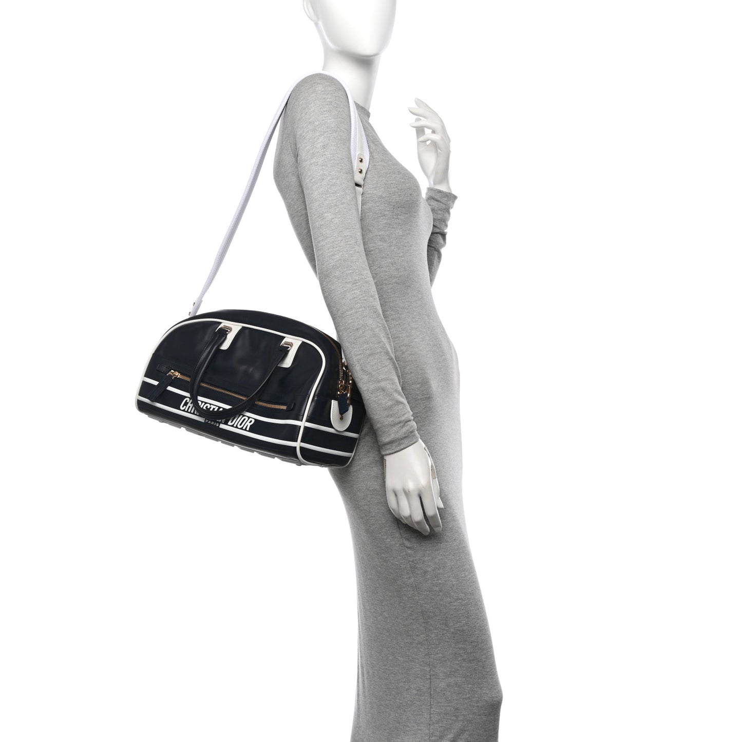 Calfskin Small Dior Vibe Zip Bowling Bag Blue White