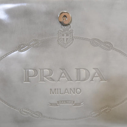 Prada Leather Jacquard Logo Framed Handbag Grey 9 of 10