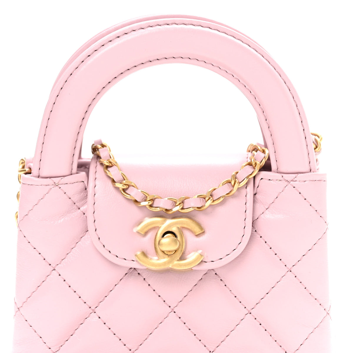 Chanel Shiny Aged Calfskin Quilted Mini Nano Kelly Shopper Pink 8 of 11