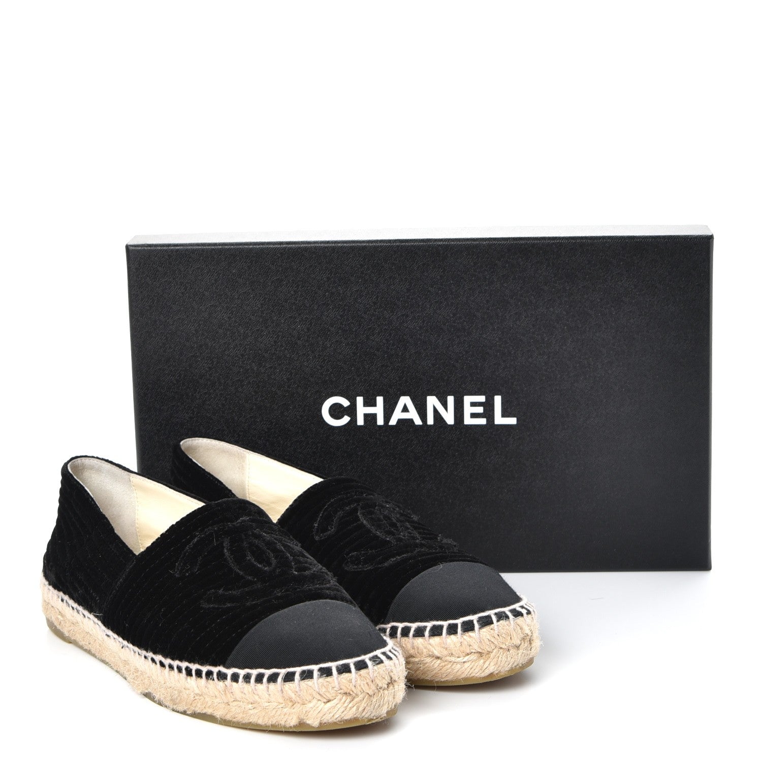 Chanel Velvet Grosgrain CC Espadrilles 37 Black 10 of 10