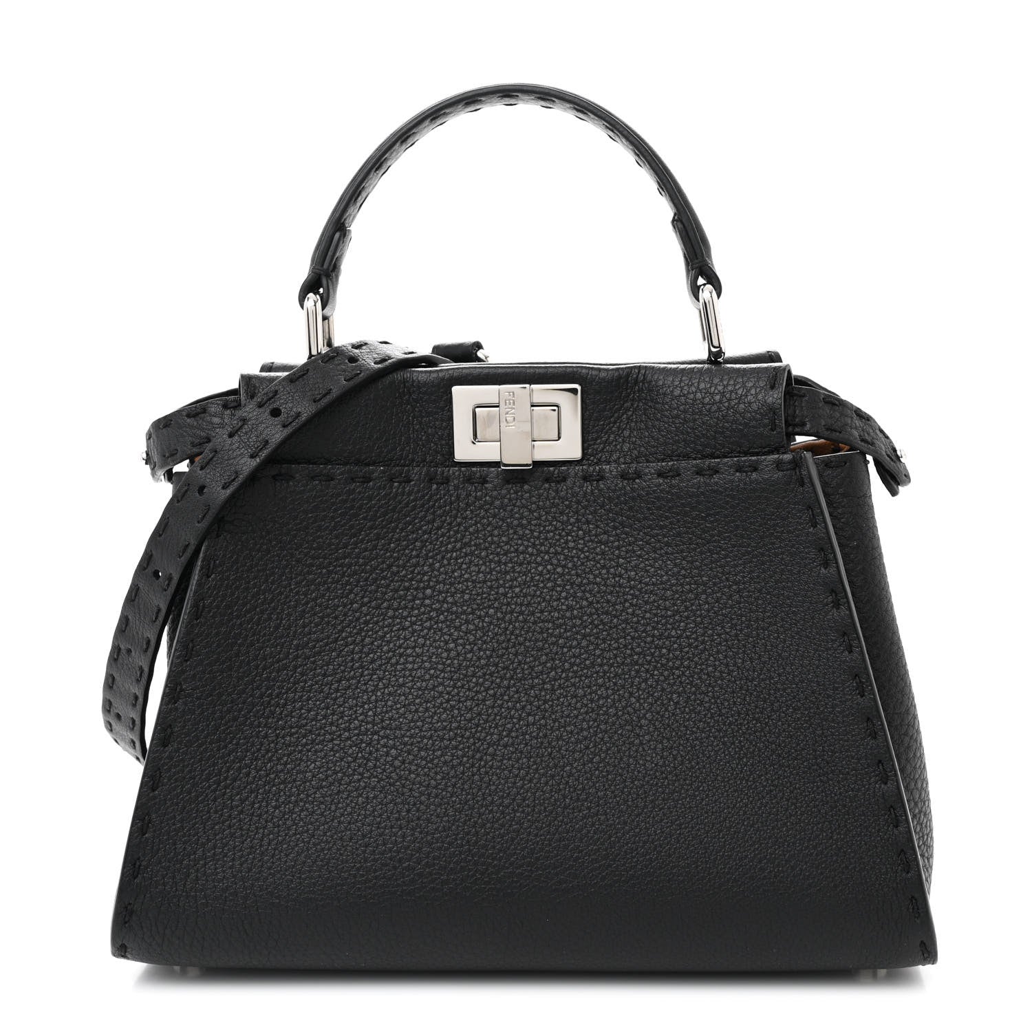 Fendi Cuoio Romano Selleria Bi-Color Mini Peekaboo Iconic Satchel Black Mou 1 of 13