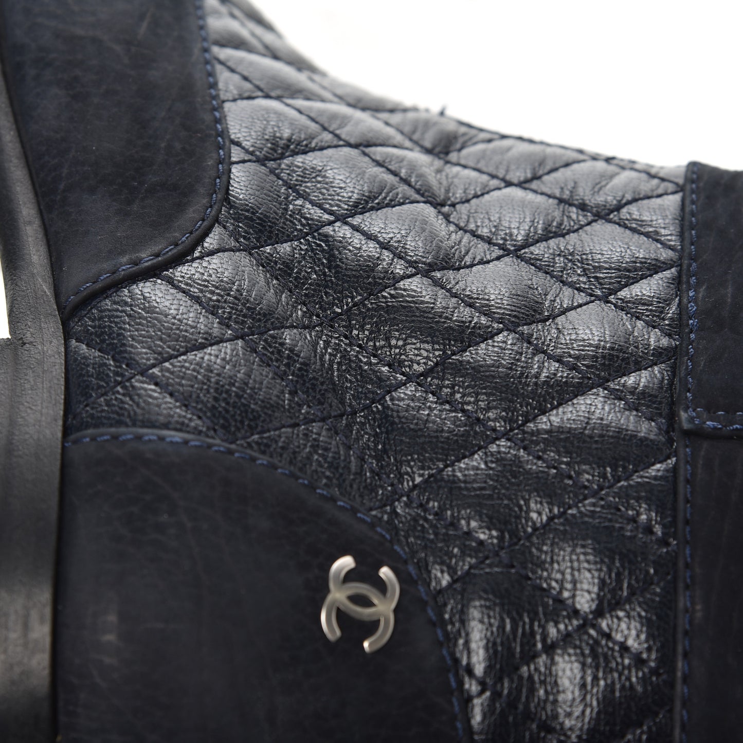 Suede Goatskin Fantasy Quilted Short Boots 37.5 Navy