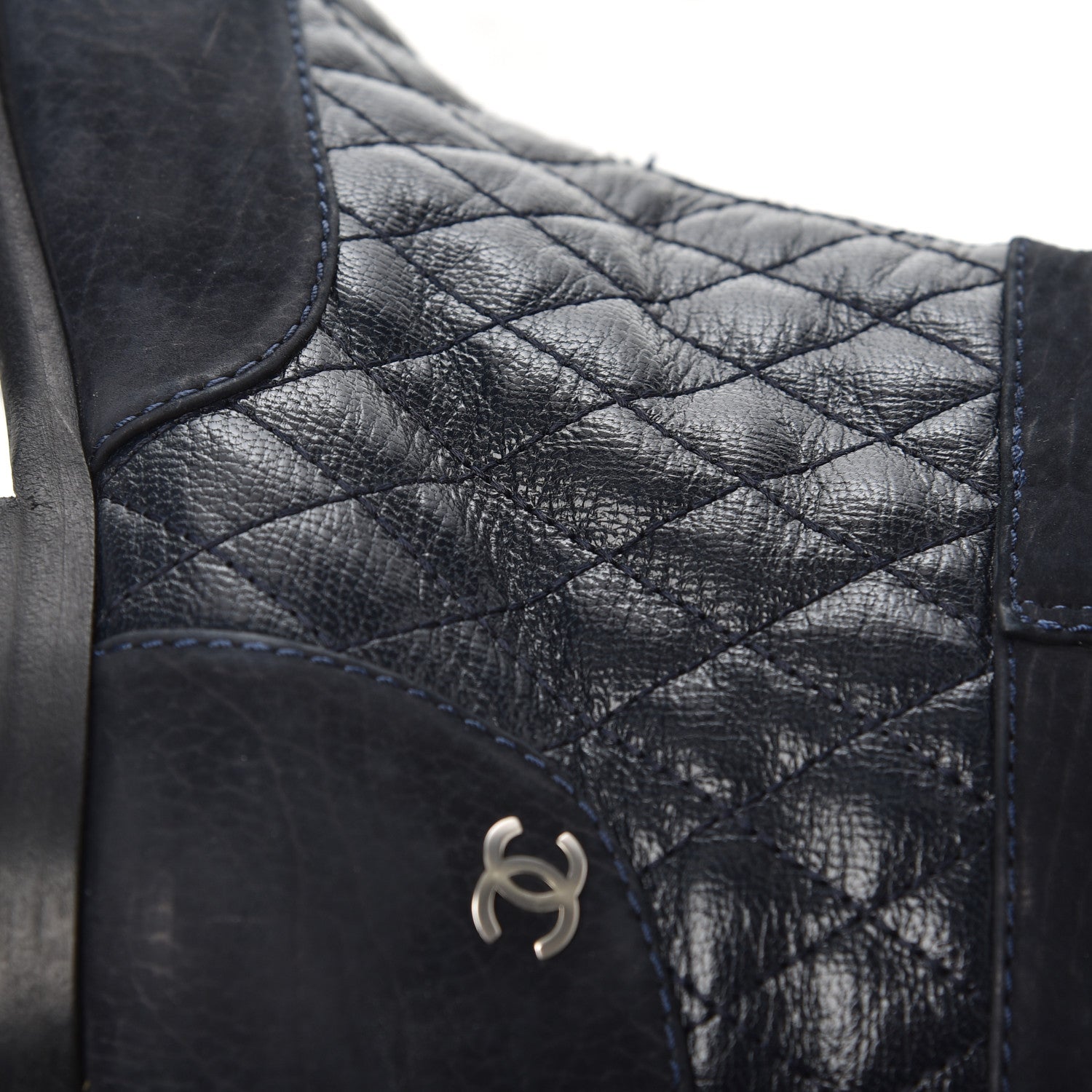 Chanel Suede Goatskin Fantasy Quilted Short Boots 37.5 Navy 18 of 20