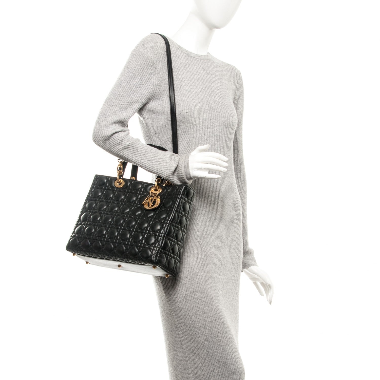 Christian Dior Lambskin Cannage Large Lady Dior Black 2 of 7