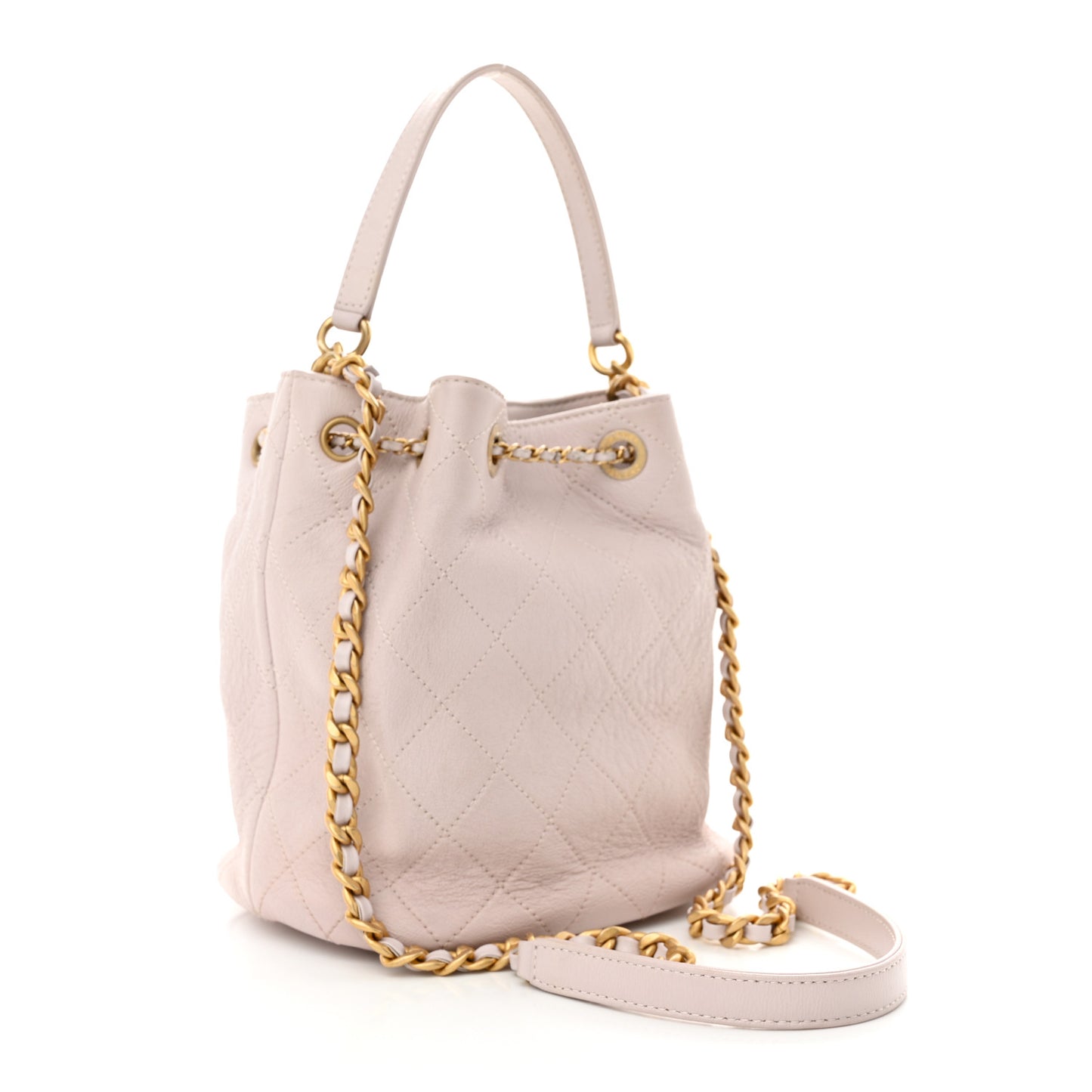 Shiny Lambskin Quilted Fashion Therapy Bucket Drawstring Bag Light Pink