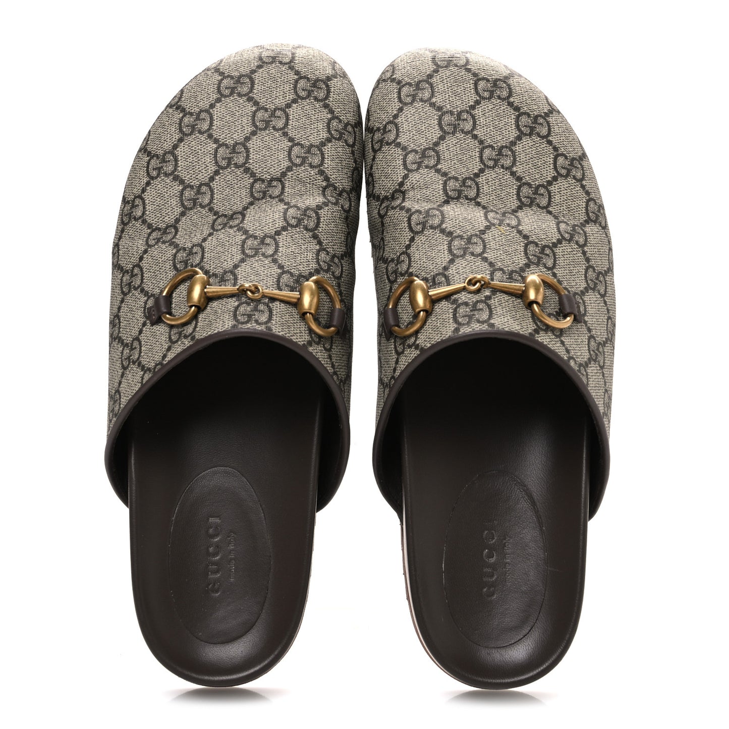 GG Supreme Monogram Miro Soft Calfskin Womens Horsebit Slippers 38.5 Beige Ebony New Acero