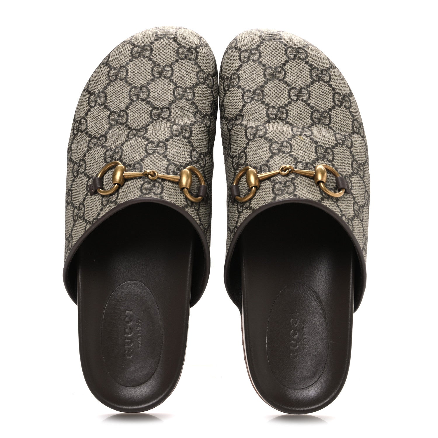 Gucci GG Supreme Monogram Miro Soft Calfskin Womens Horsebit Slippers 38.5 Beige Ebony New Acero 2 of 10