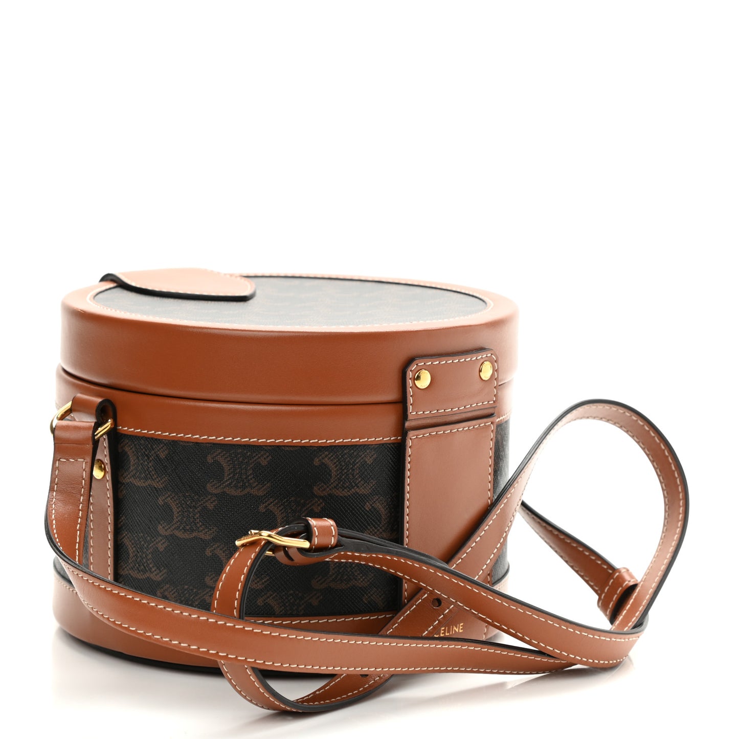 Calfskin Triomphe Canvas Medium Tambour Bag Tan