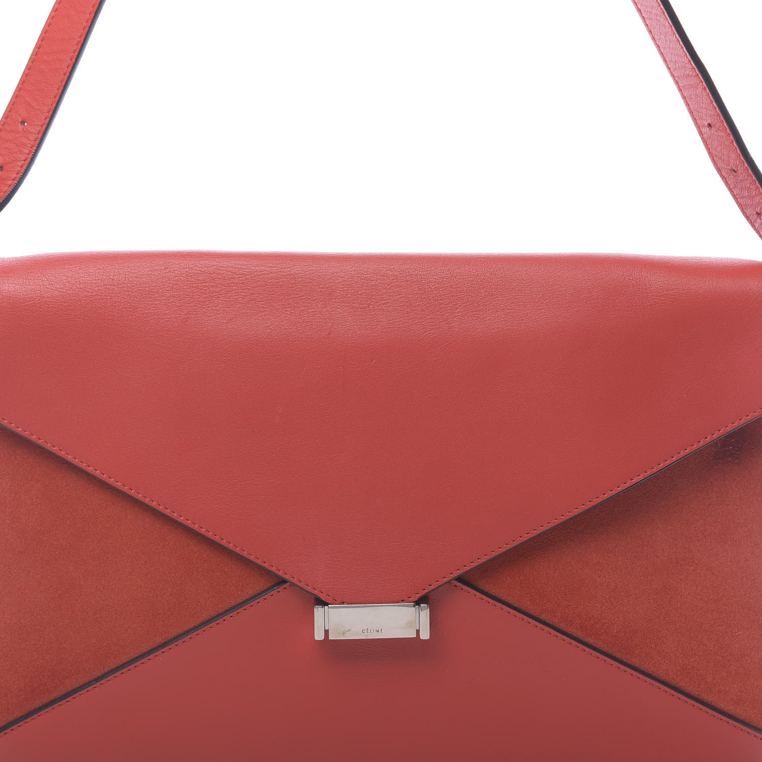 Celine Smooth Calfskin Suede Diamond Shoulder Bag Red 8 of 12