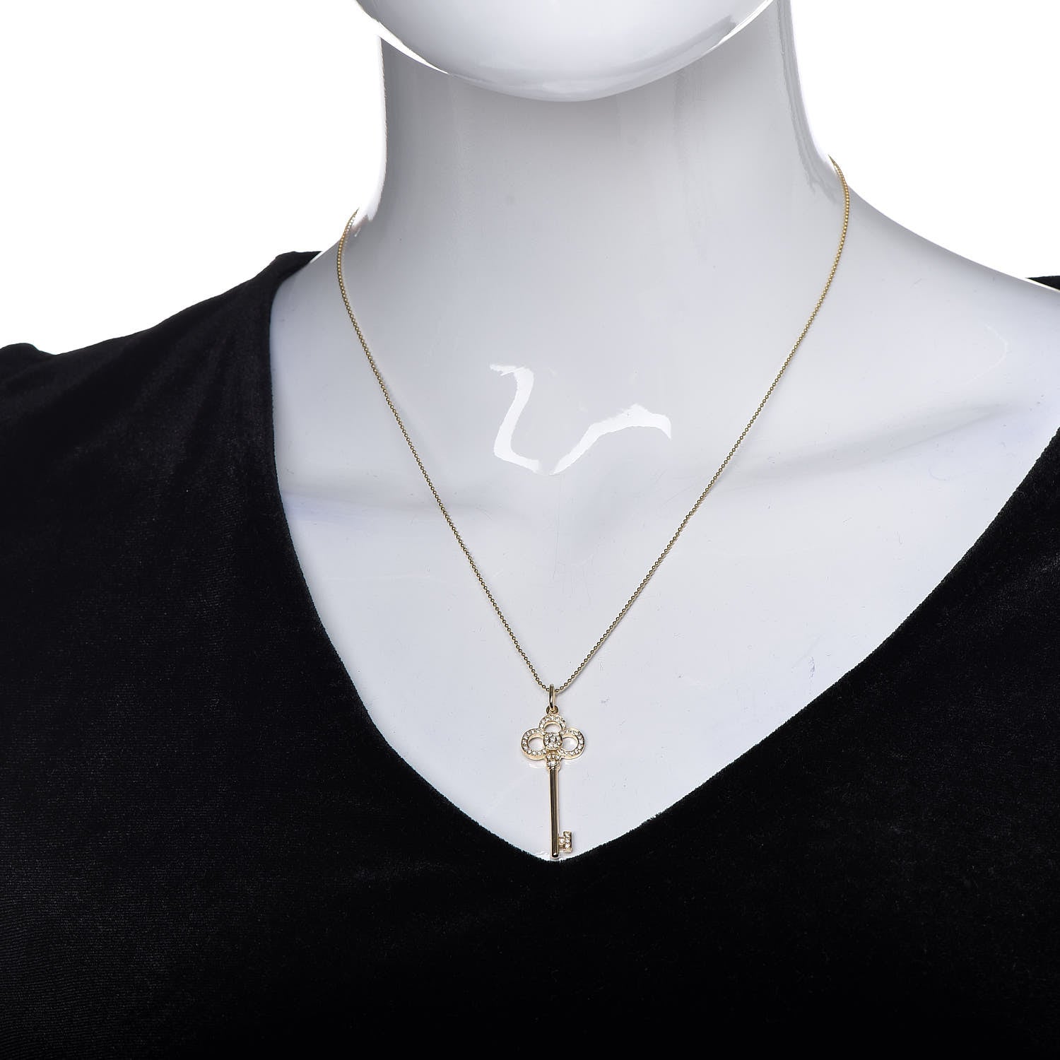 Tiffany 18K Yellow Gold Diamond Crown Key Pendant Necklace 2 of 7