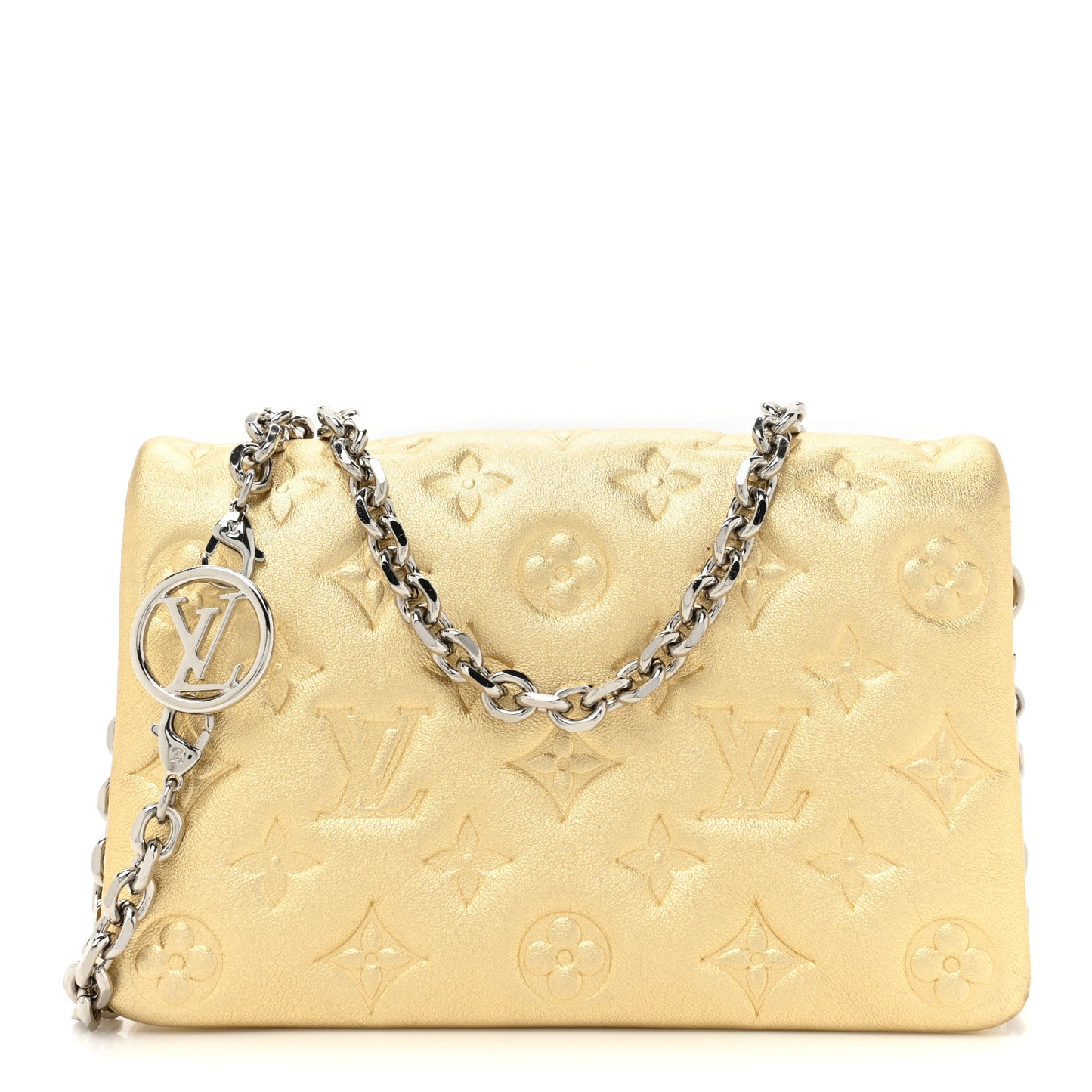 Metallic Lambskin Embossed Monogram Pochette Coussin Gold
