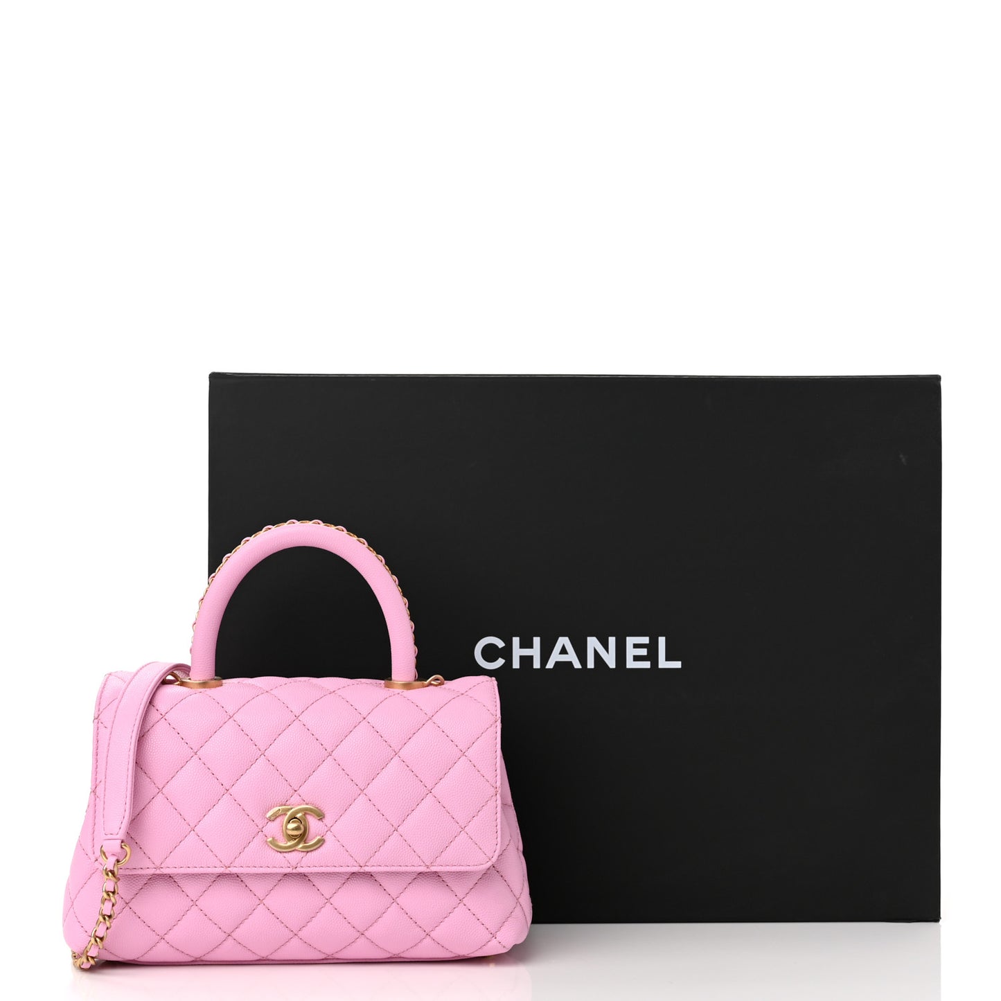 Caviar Quilted Mini Coco Chain Handle Flap Pink