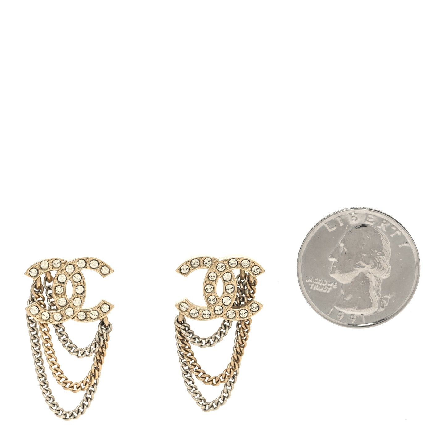 Crystal Chain CC Earrings Gold