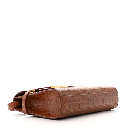 Saint Laurent Shiny Calfskin Crocodile Embossed Small Manhattan Baguette Dark Caramel 4 of 10