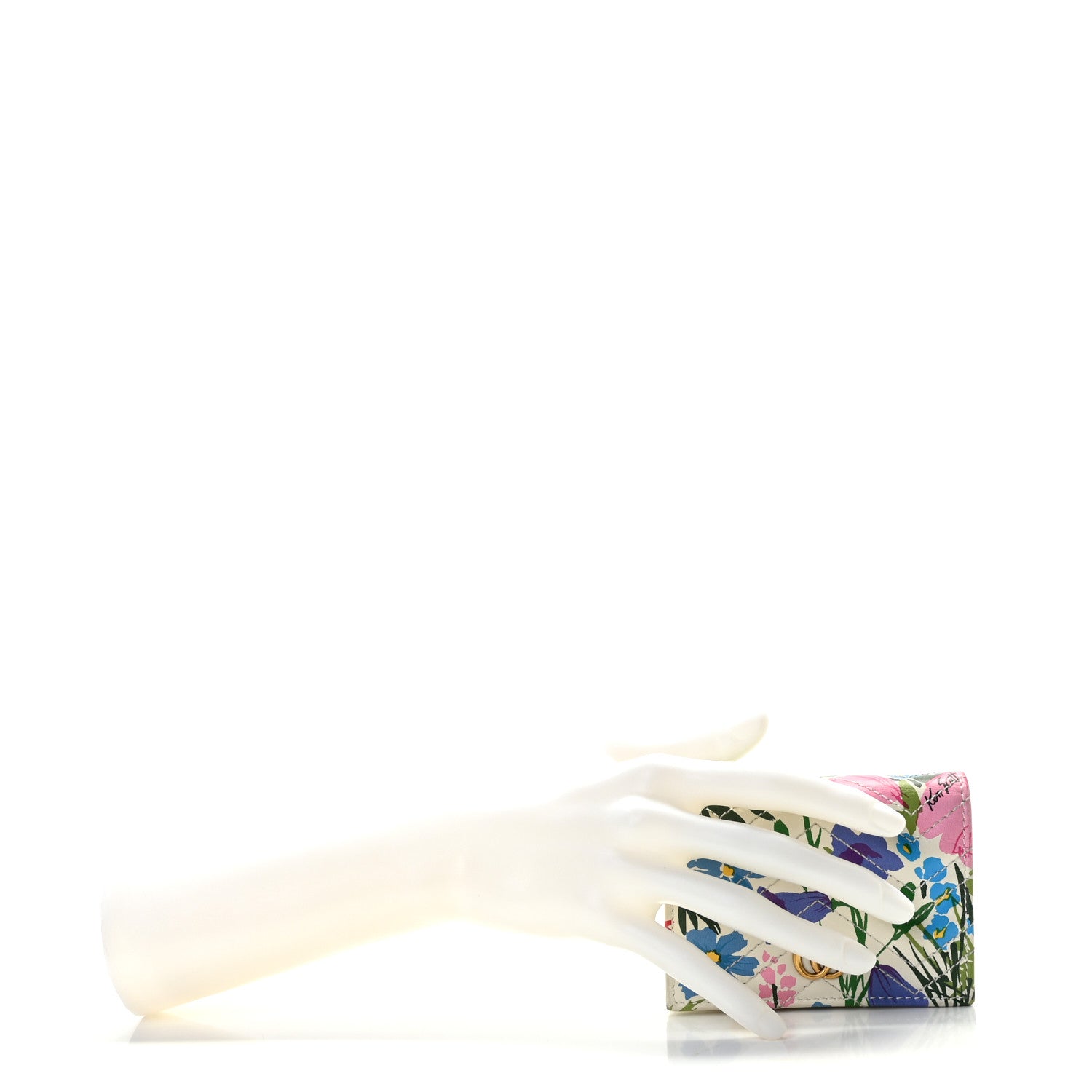 Gucci X KEN SCOTT Calfskin Matelasse Floral Print GG Marmont Card Case Wallet Ivory Pink 8 of 8