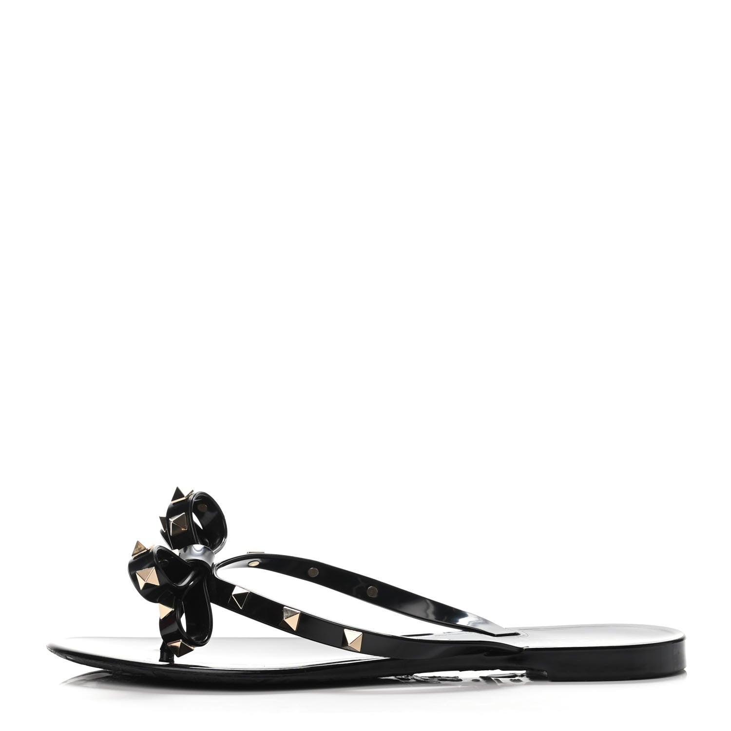 Valentino Garavani PVC Jelly Rockstud Bow Thong Sandals 39 Black 1 of 4