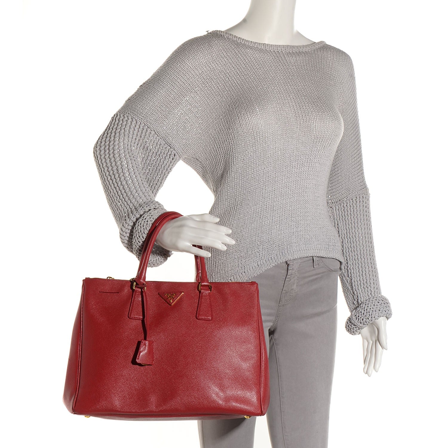 Prada Saffiano Lux Large Double Zip Tote Fuoco 2 of 11