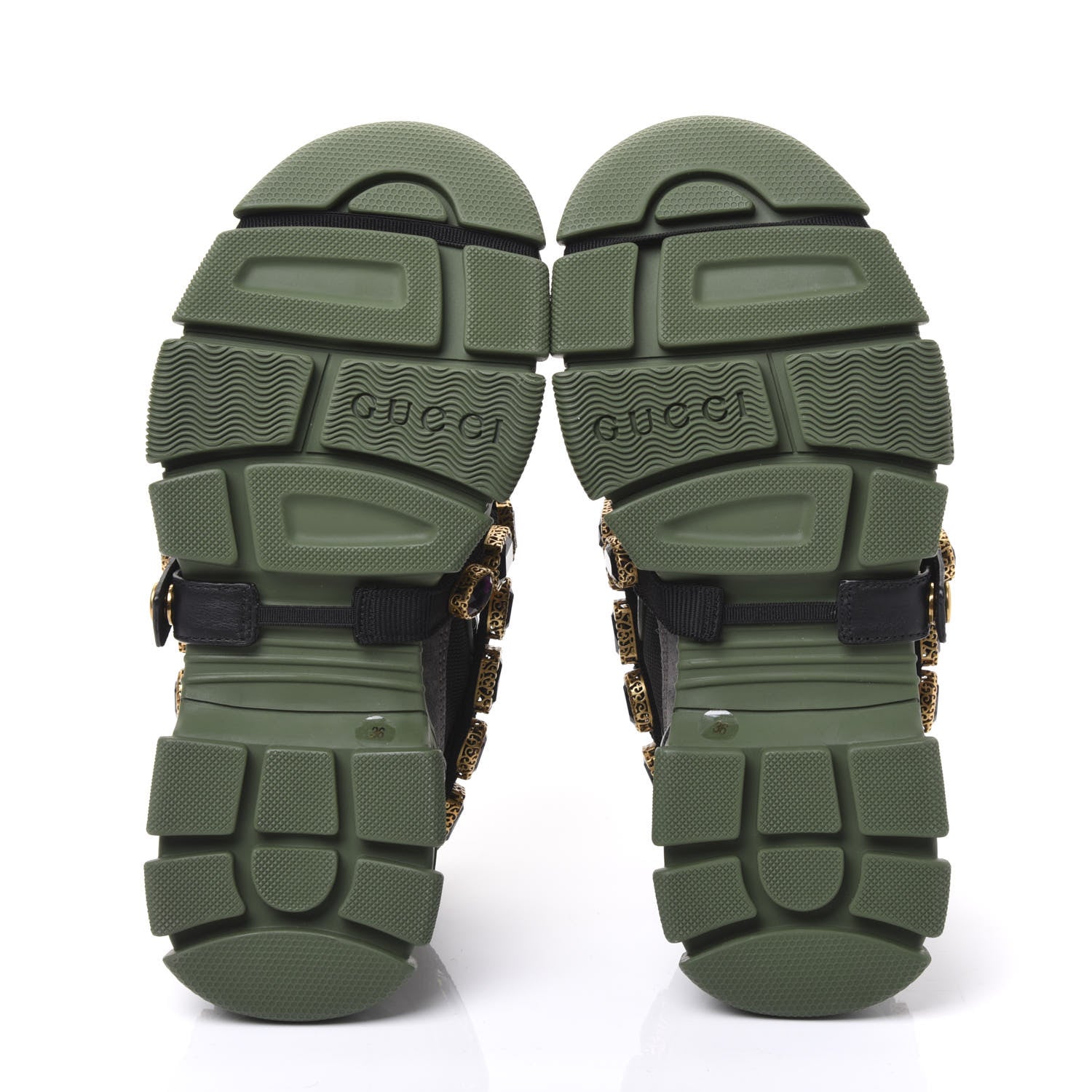 Gucci X SEGA Mesh Suede Calfskin Removable Crystals Flashtrek Sneakers 36 Loess Black Olive Green 5 of 8
