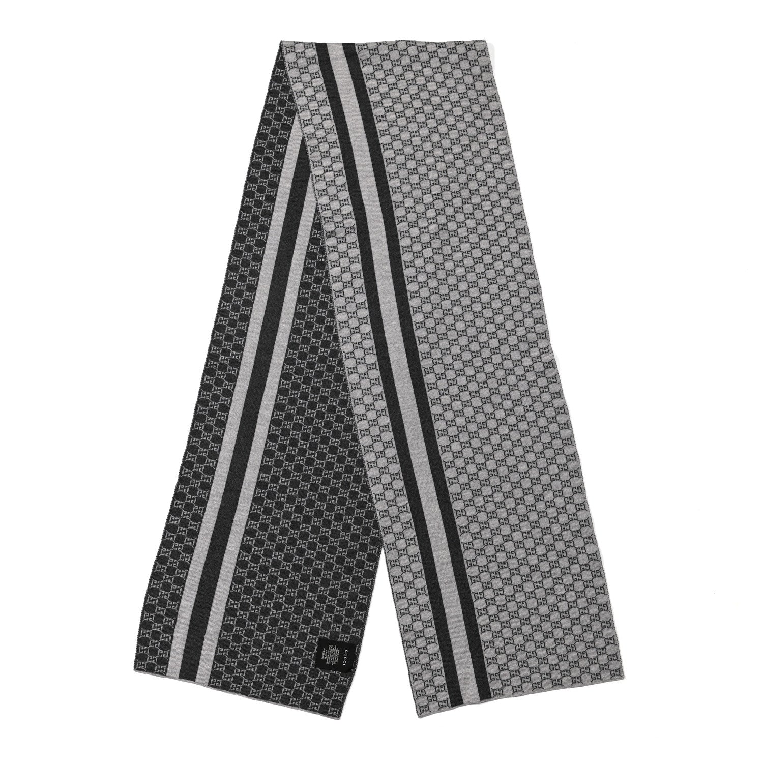 Gucci Wool Tricot GG Monogram Web New Lunicart Scarf Zinc Medium Grey 2 of 3