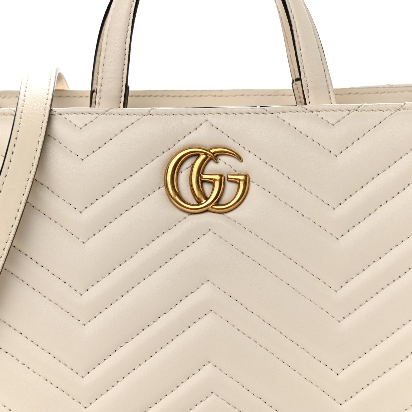 Calfskin Matelasse Small GG Marmont Tote White