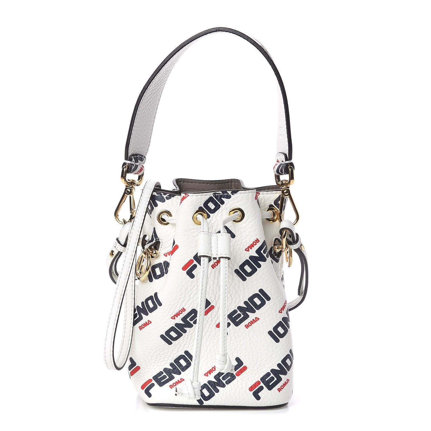 Fendi X FILA Vitello F is Fendi Mania Mini Mon Tresor Bucket Bag White 1 of 11