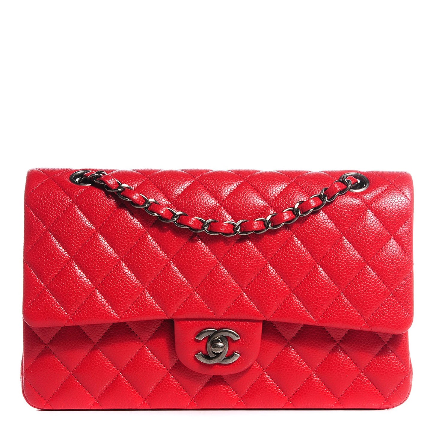 Caviar Quilted Medium Double Flap Red