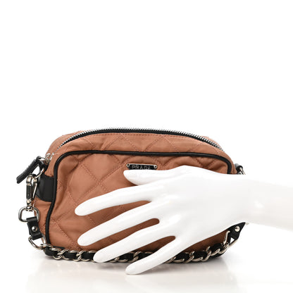 Prada Tessuto Nylon Saffiano Impunturato Quilted Pochette Cammello Black 2 of 7
