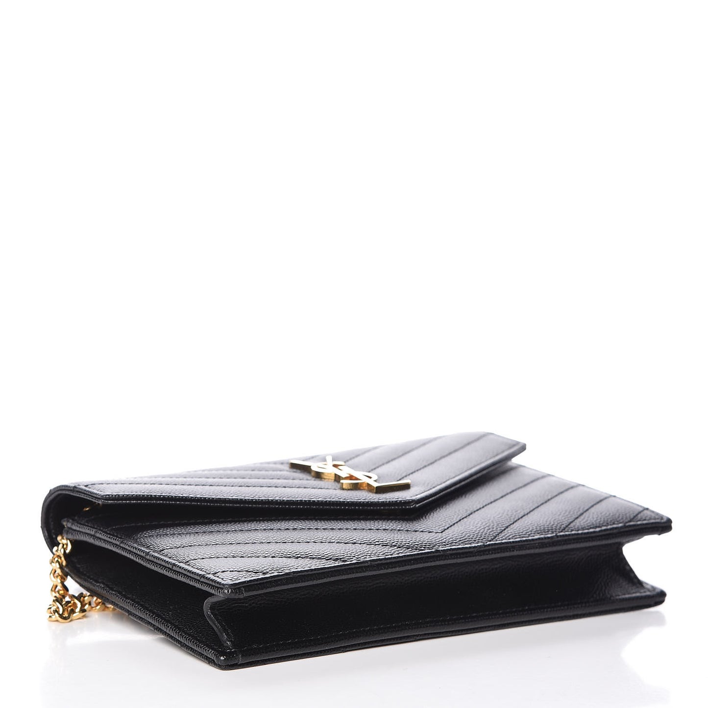 Grain De Poudre Matelasse Chevron Monogram Envelope Chain Wallet Black