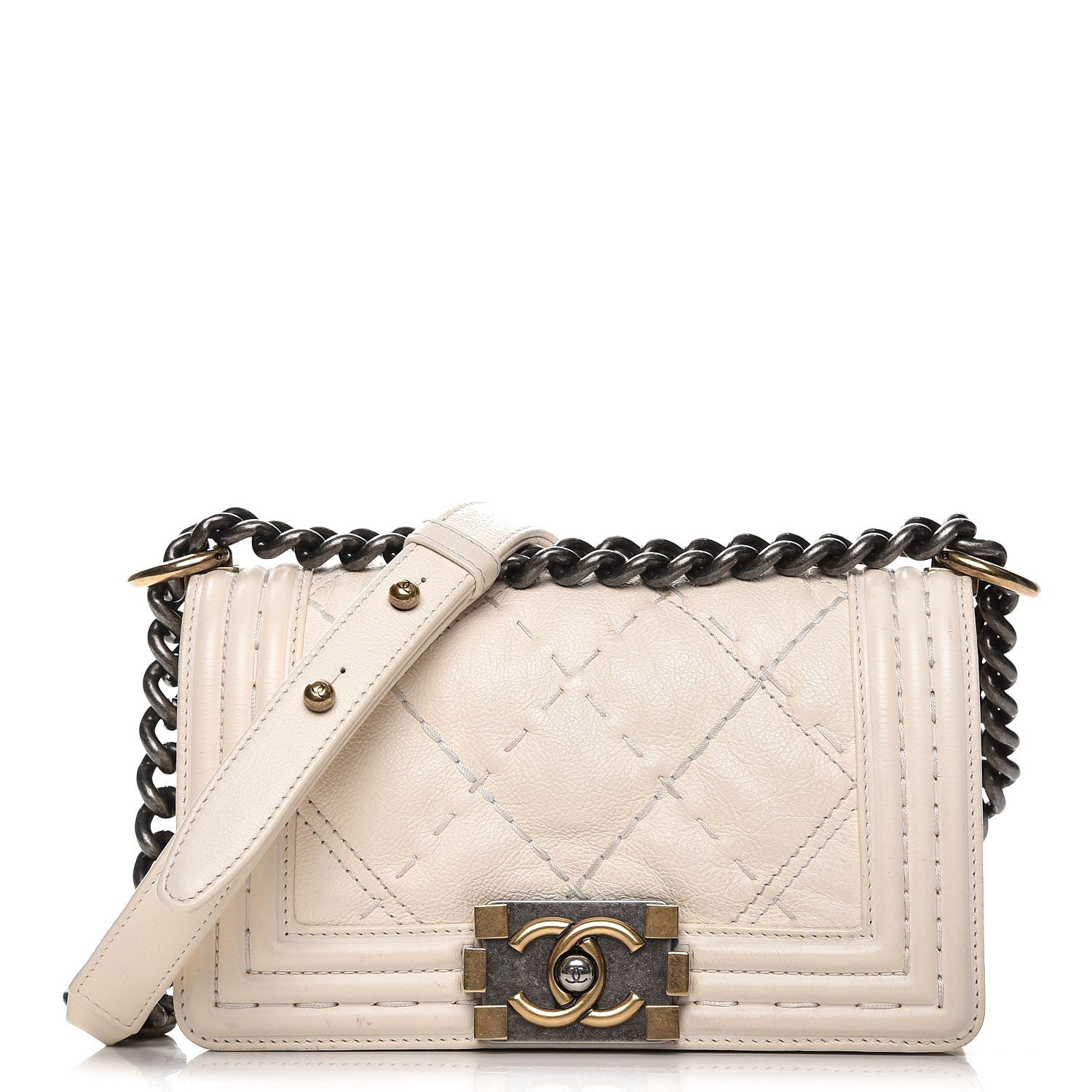 Chanel Calfskin Double Stitch Small Boy Flap White 1 of 10
