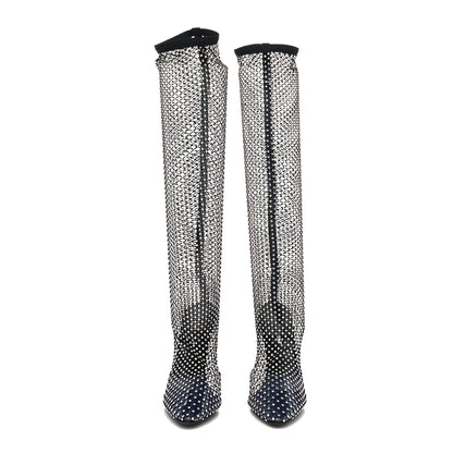 Saint Laurent Mesh Crystal 68 Knee High Boots 37.5 Black 2 of 8