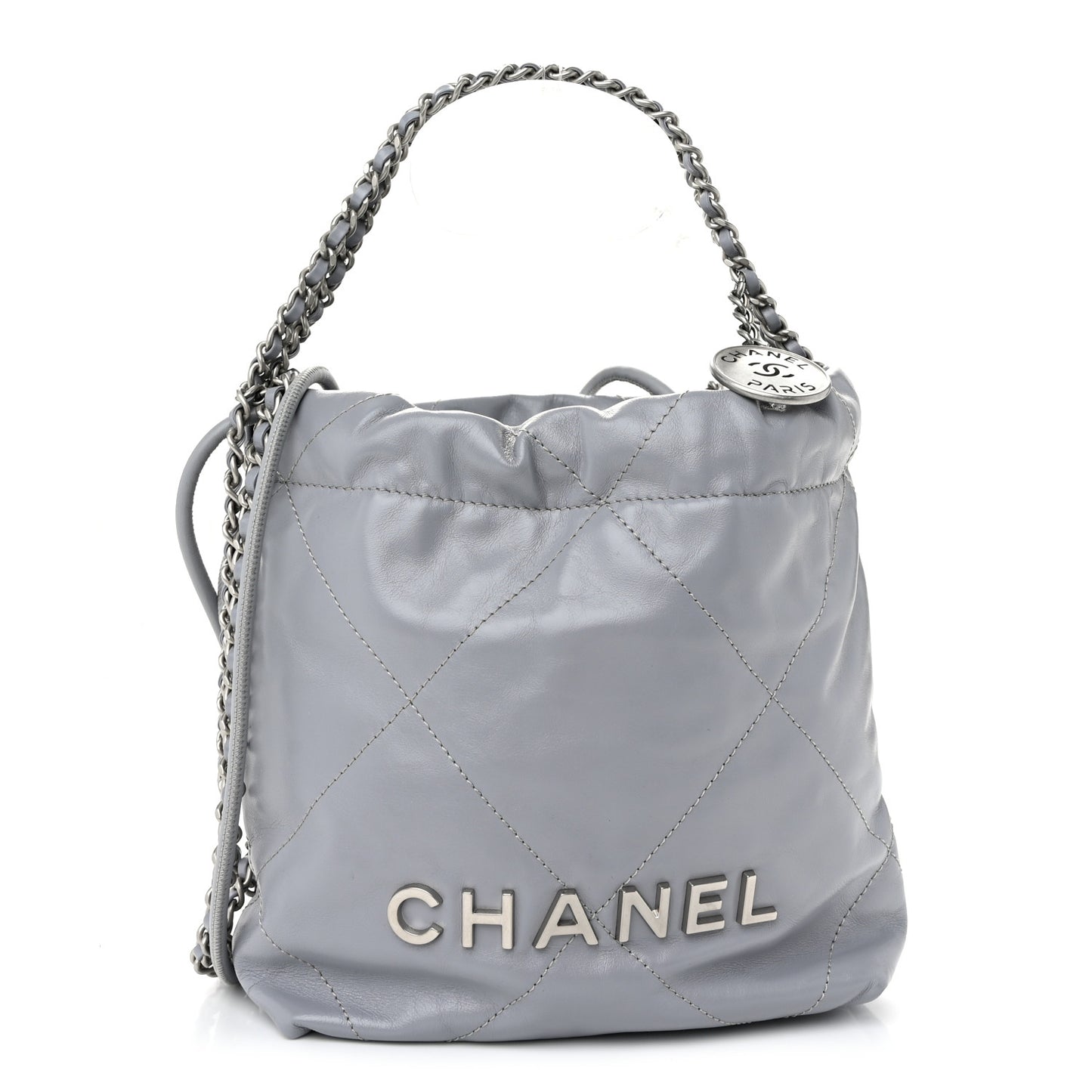 Shiny Calfskin Quilted Mini Chanel 22 Grey