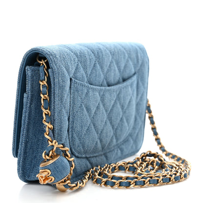 Chanel Denim Quilted CC Pearl Crush Wallet on Chain WOC Blue 3 of 12