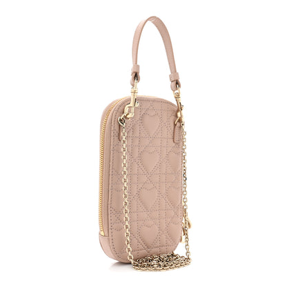 Christian Dior Lambskin Cannage Dioramour Lady Dior Phone Holder Light Pink 3 of 10