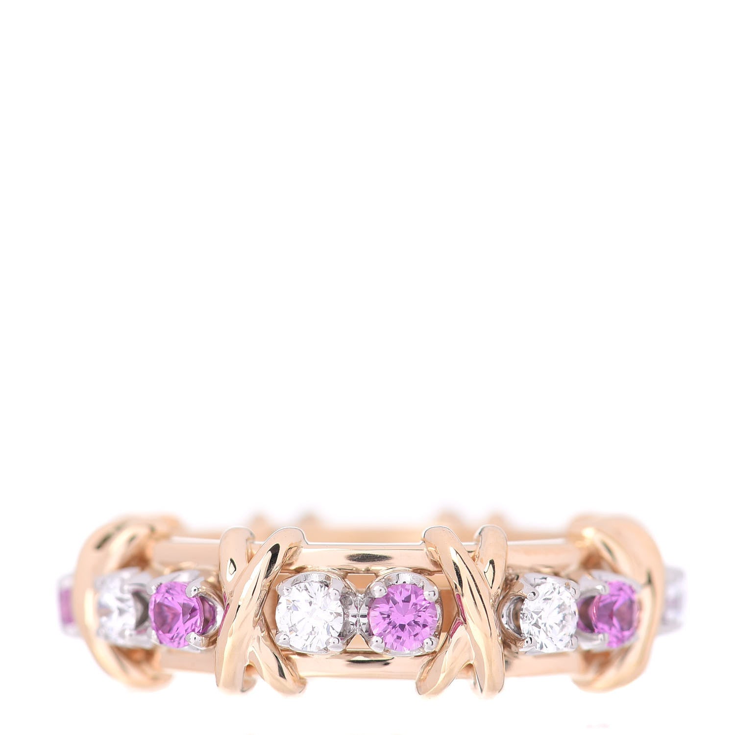 Tiffany 18K Yellow Gold Platinum Diamond Pink Sapphire Schlumberger Sixteen Stone Ring 56 7.5 3 of 5