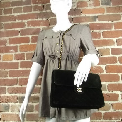 Chanel Suede Quilted Jumbo Flap Black 2 of 10
