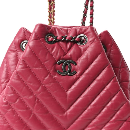 Chanel Aged Calfskin Chevron Quilted Small Gabrielle Backpack Dark Pink 8 of 11