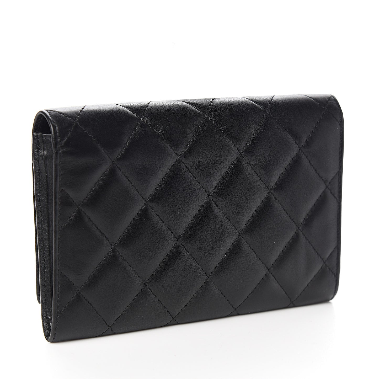 Calfskin Quilted Cambon Flap Wallet Black White