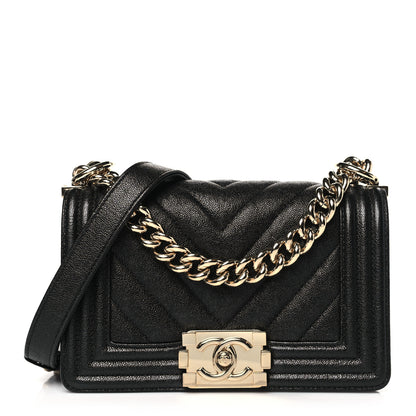 Chanel Iridescent Caviar Chevron Quilted Small Boy Flap Black 1 of 11