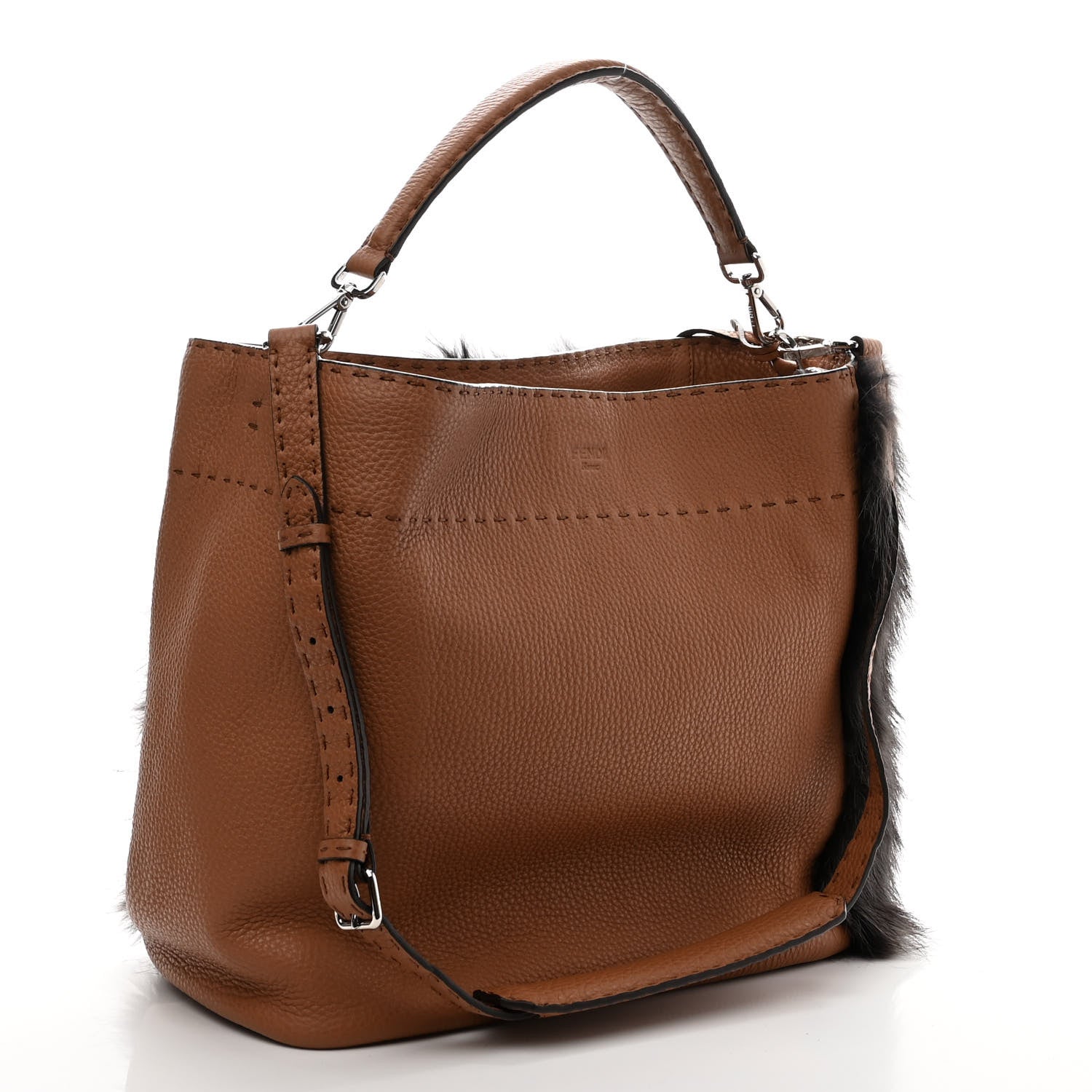 Fendi Mink Fur Calfskin Romano Selleria Anna Bucket Bag Mou 3 of 10