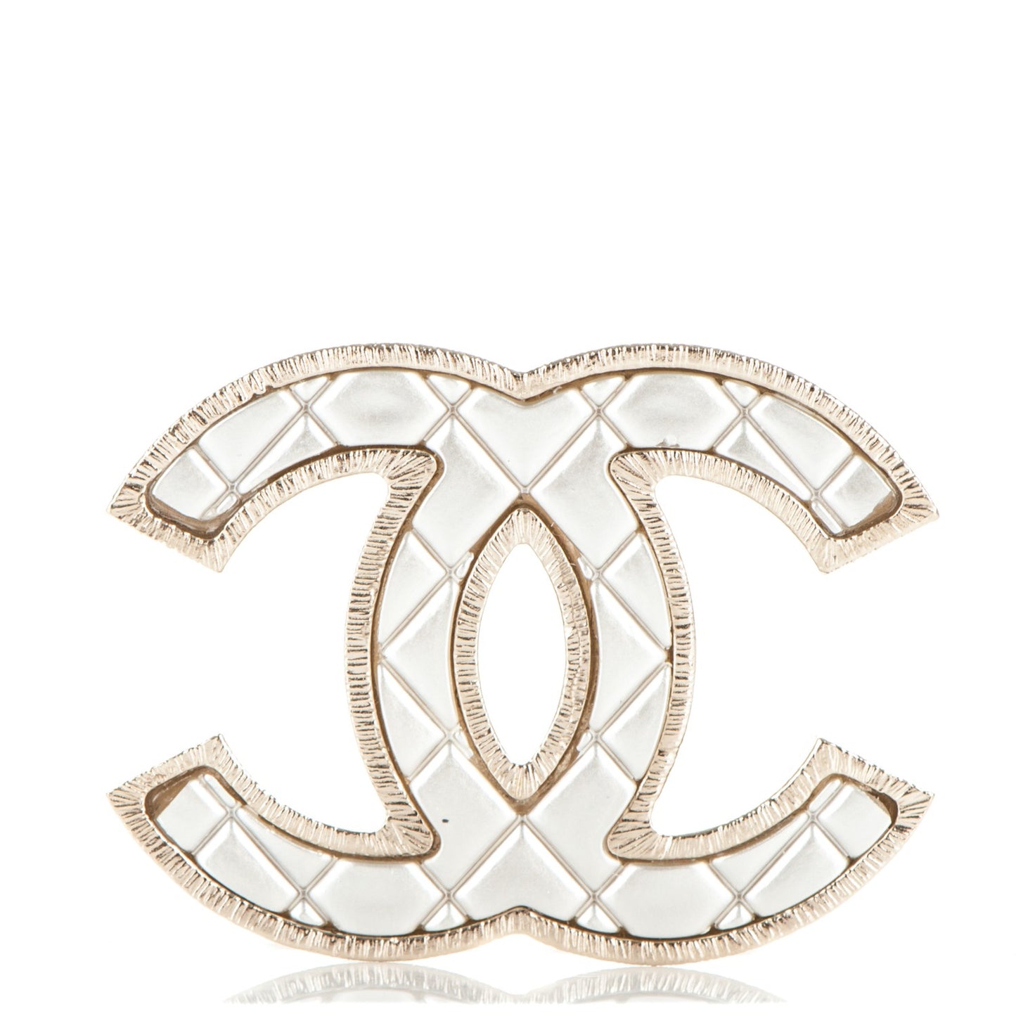 Metal Quilted CC Brooch Silver Gold