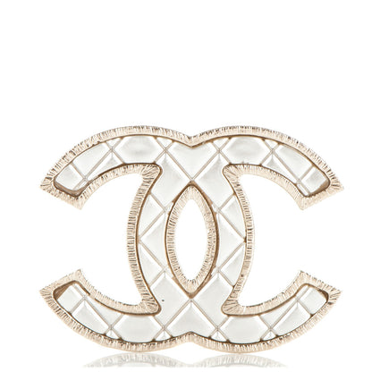Chanel Metal Quilted CC Brooch Silver Gold 1 of 4