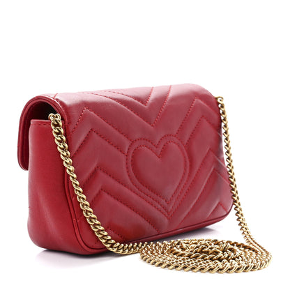 Gucci Calfskin Matelasse Super Mini GG Marmont Shoulder Bag Hibiscus Red 3 of 11