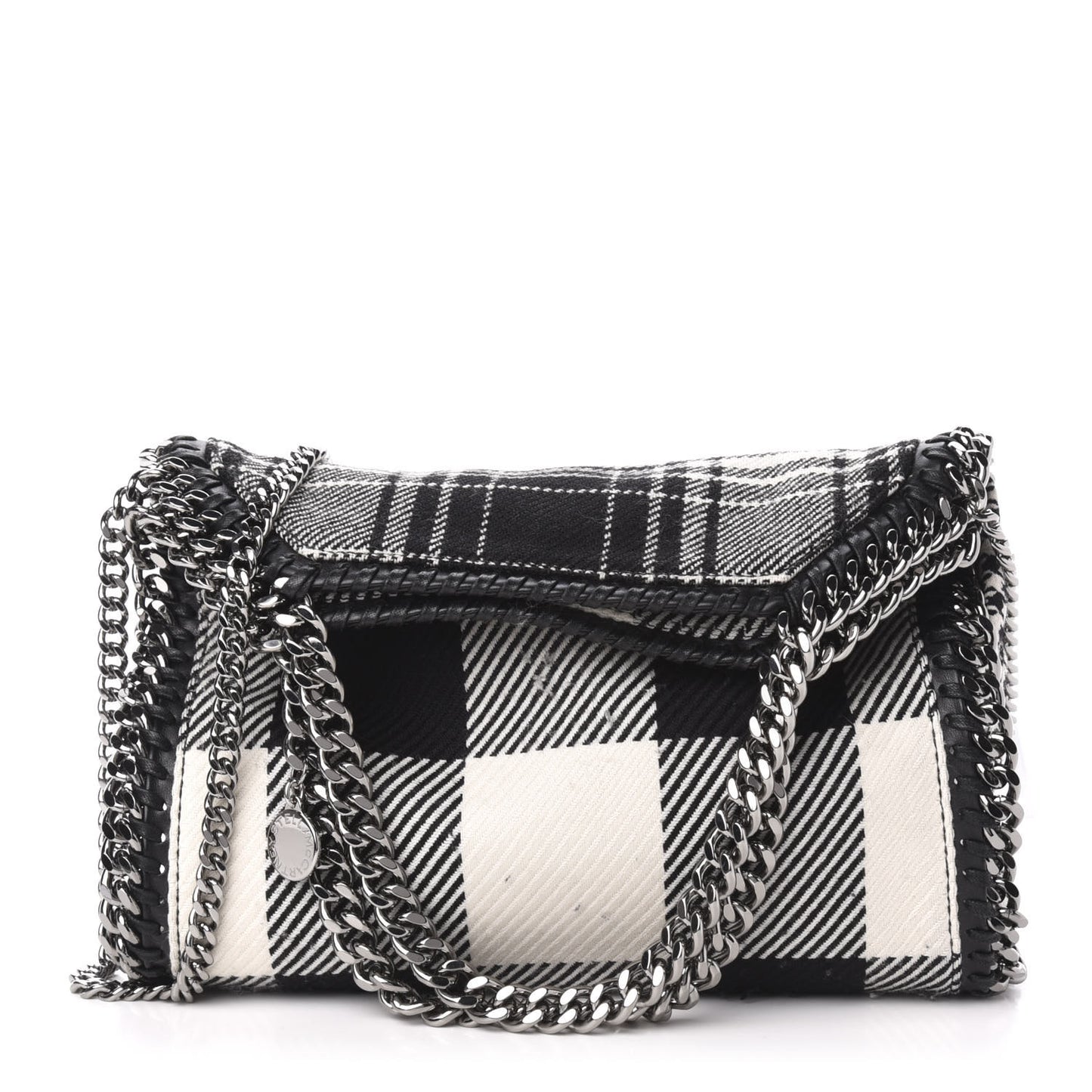 Wool Plaid Mini Falabella Fold Over Tote Black White