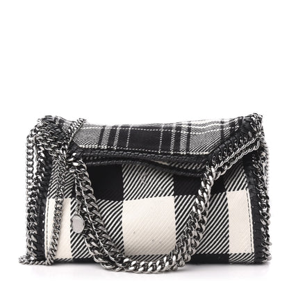 Stella McCartney Wool Plaid Mini Falabella Fold Over Tote Black White 1 of 13