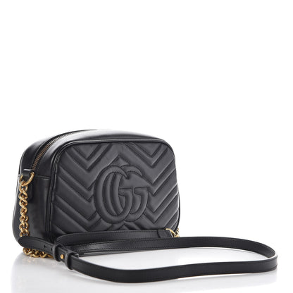 Gucci Calfskin Matelasse Small GG Marmont Chain Shoulder Bag Black 3 of 10