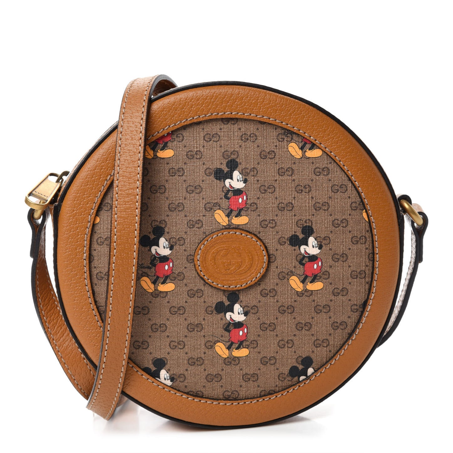 X DISNEY Mini Vintage GG Supreme Monogram Mickey Mouse Round Shoulder Bag Beige Vintage Sun Oil