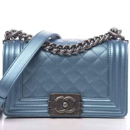Chanel Metallic Caviar Quilted Small Boy Flap Turquoise 10 of 10